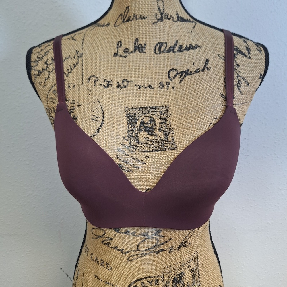 Auden The Bliss Lightly Lined Wirefree Bra 34C Purple Burgundy Adjustable Straps